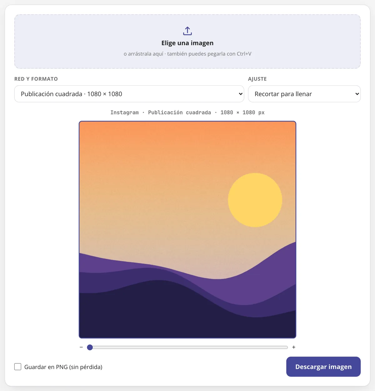 Redimensionar para redes en uso: una foto ajustada a la publicación cuadrada de Instagram (1080 × 1080)
