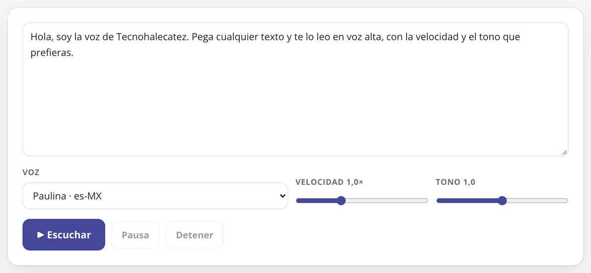 Texto a voz en uso: un texto listo para escucharse con una voz en español