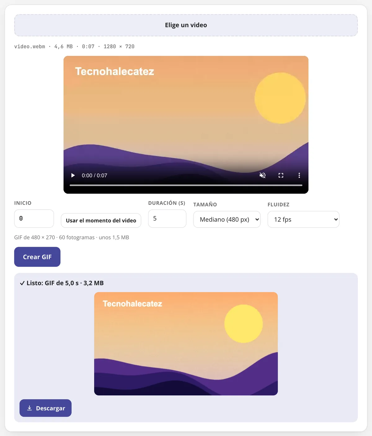 Video a GIF en uso: un trozo de video convertido en GIF animado